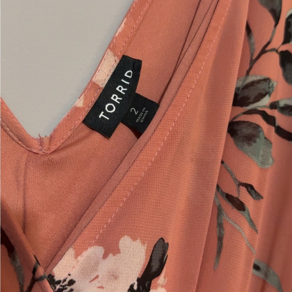 Torrid Coral Floral Wrap Midi Dress - Picture 4 of 5